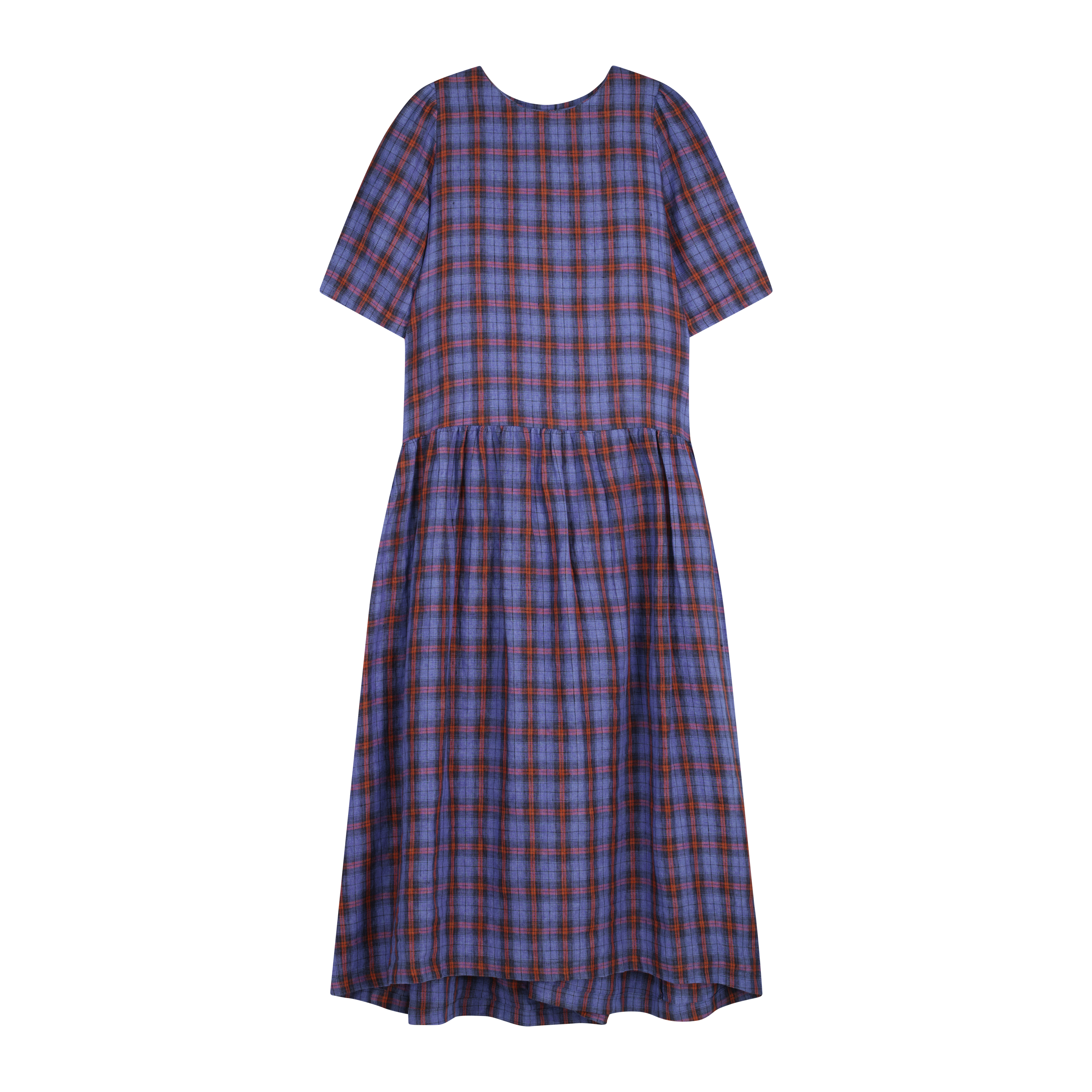 Linen check button dress(purple)