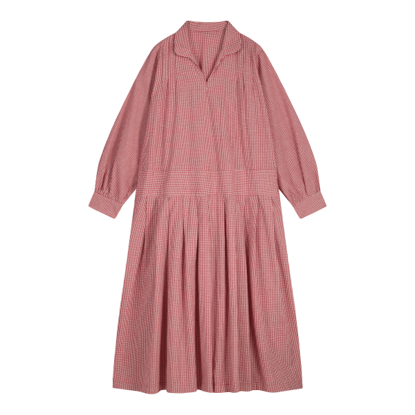 Gingham Check Pleats Dress (Red)